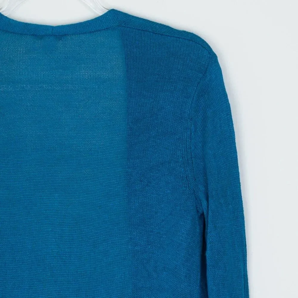 J. Jill Womens Linen Blend Open Front‎ Long Cardigan in Oceanside Size S Summer